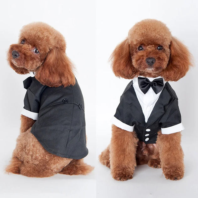Dog Tuxedo Costume Formal Shirt Dog Wedding Black Jacket Suit Pet Puppy Bow Tie Suit Small Dogs Cats Clothes