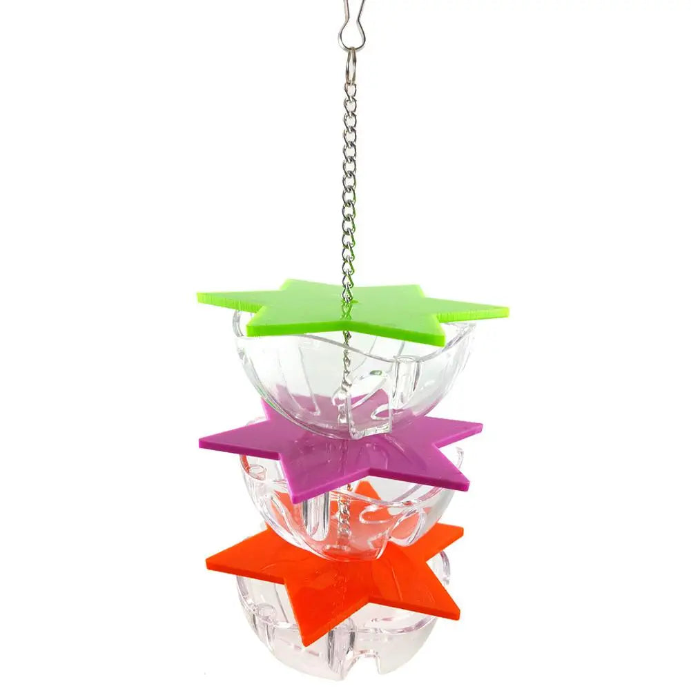Bird Bite Toys Parrot Hanging Treat Foraging Toy Feeder Acrylic Hexagonal Star Multi-Layer Bird Food Box Birdcage Accessories