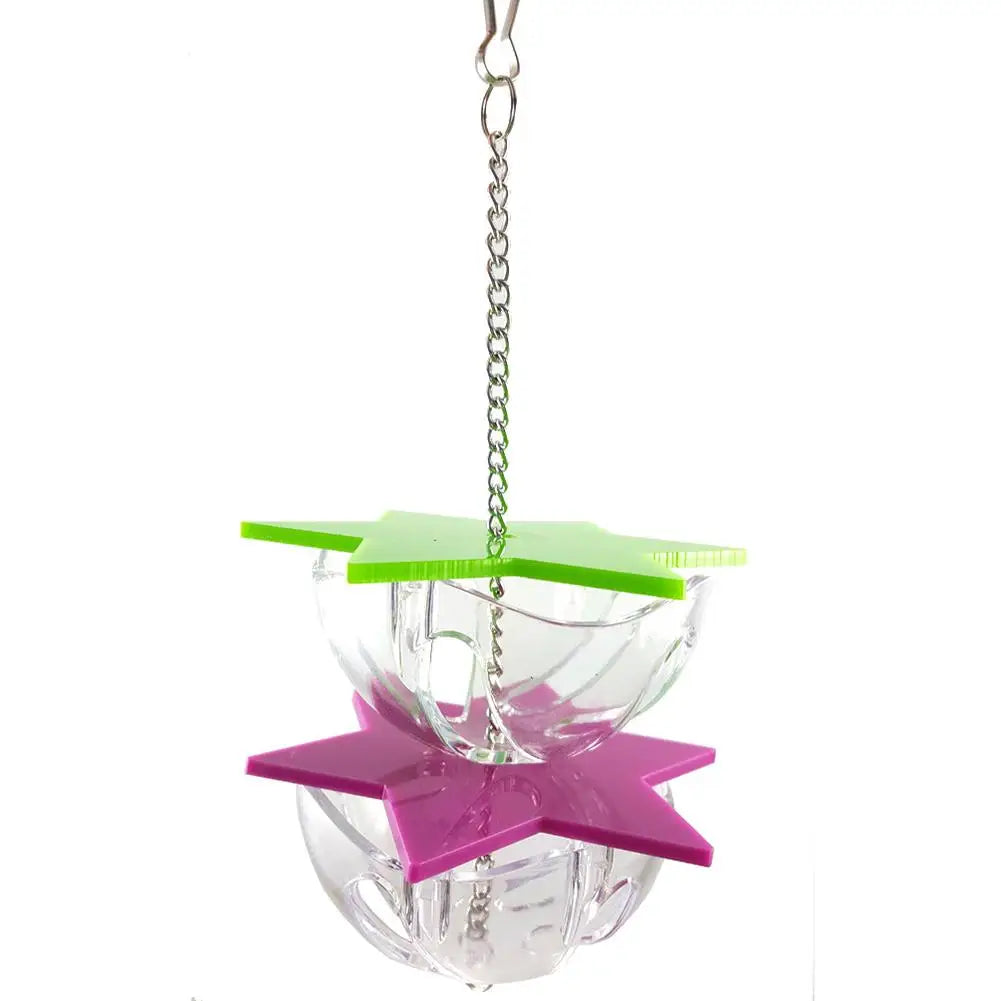 Bird Bite Toys Parrot Hanging Treat Foraging Toy Feeder Acrylic Hexagonal Star Multi-Layer Bird Food Box Birdcage Accessories