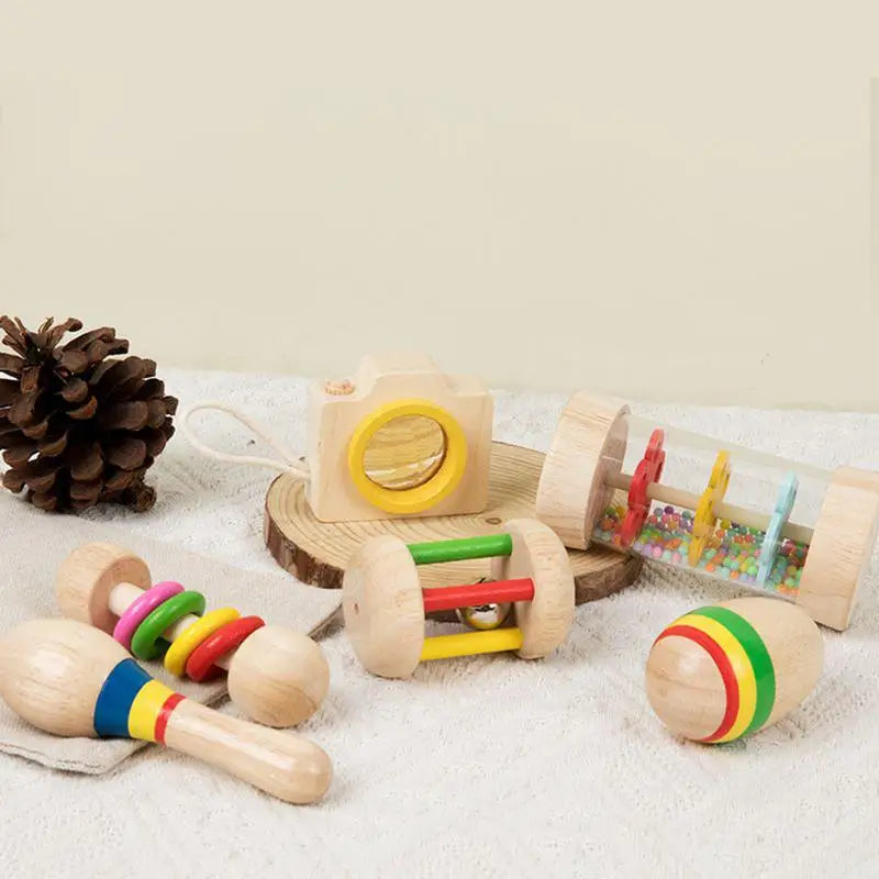 6pcs Cute Rabbit Toys Colorful Wooden roller rattle Chew Toys for Small Pet Molars Supplies Bite-Resistant Animal Accessories