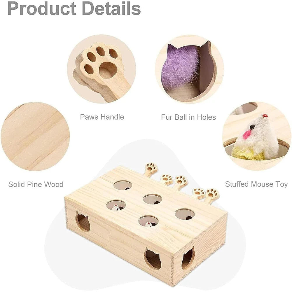 Funny Cat Hunt Puzzle Toy Wooden Maze Pet Hit Hamster Catch Bite Interactive Toys With 3/5holed Mouse Holes Cats Toy Pet Supplie