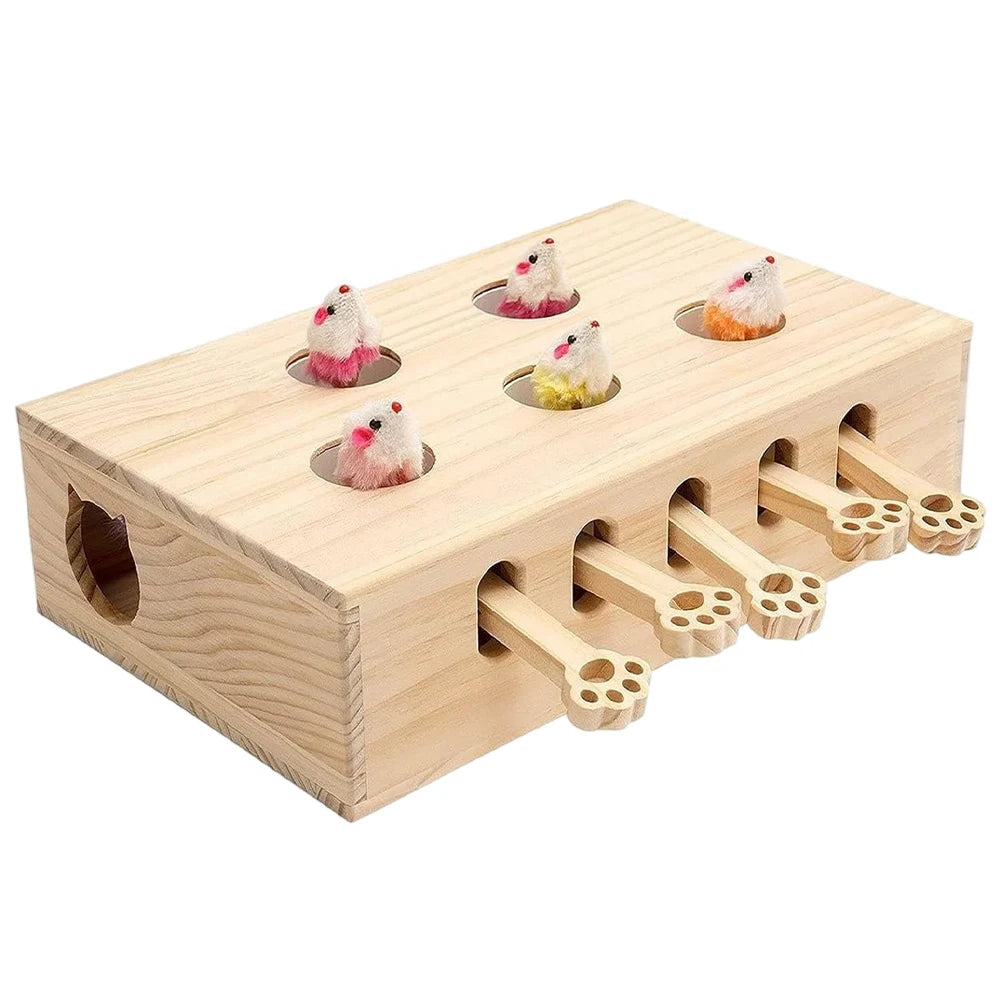 Funny Cat Hunt Puzzle Toy Wooden Maze Pet Hit Hamster Catch Bite Interactive Toys With 3/5holed Mouse Holes Cats Toy Pet Supplie