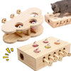 Funny Cat Hunt Puzzle Toy Wooden Maze Pet Hit Hamster Catch Bite Interactive Toys With 3/5holed Mouse Holes Cats Toy Pet Supplie