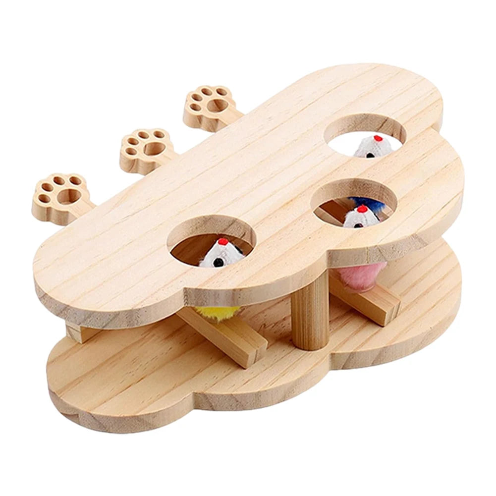 Funny Cat Hunt Puzzle Toy Wooden Maze Pet Hit Hamster Catch Bite Interactive Toys With 3/5holed Mouse Holes Cats Toy Pet Supplie