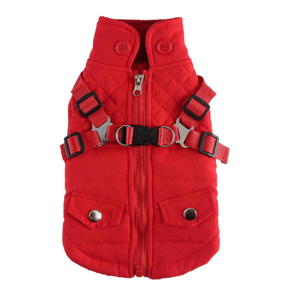 Winter Pet Dog Jacket With Harness Warm Dog Clothes For Small Medium Dogs Coats Waterproof Pet Coat Puppy French Bulldog Outfits