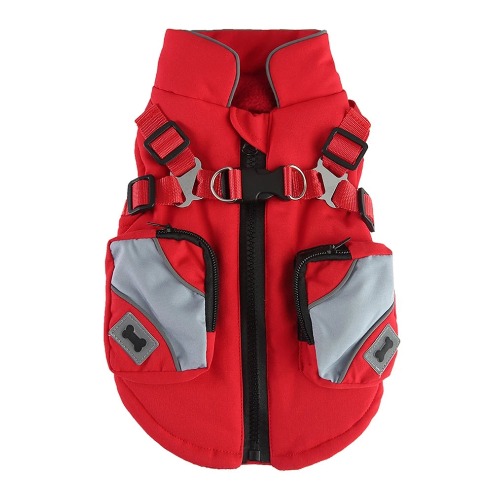 Winter Pet Dog Jacket With Harness Warm Dog Clothes For Small Medium Dogs Coats Waterproof Pet Coat Puppy French Bulldog Outfits