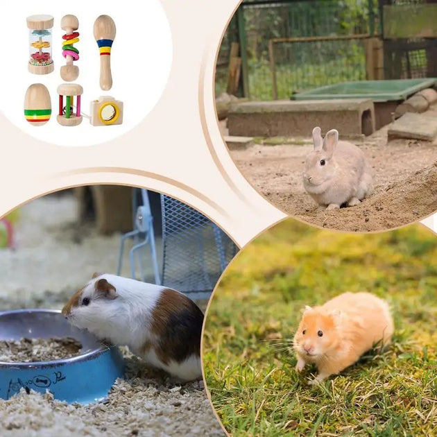 6pcs Cute Rabbit Toys Colorful Wooden roller rattle Chew Toys for Small Pet Molars Supplies Bite-Resistant Animal Accessories