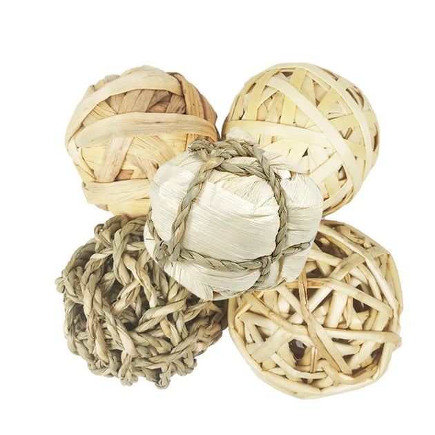 5 PCS Rabbit Ball Toys Bunny Treats Toys For Teething Small Animal Chew Toys Grass Ball For Dwarf Hamster Rabbits