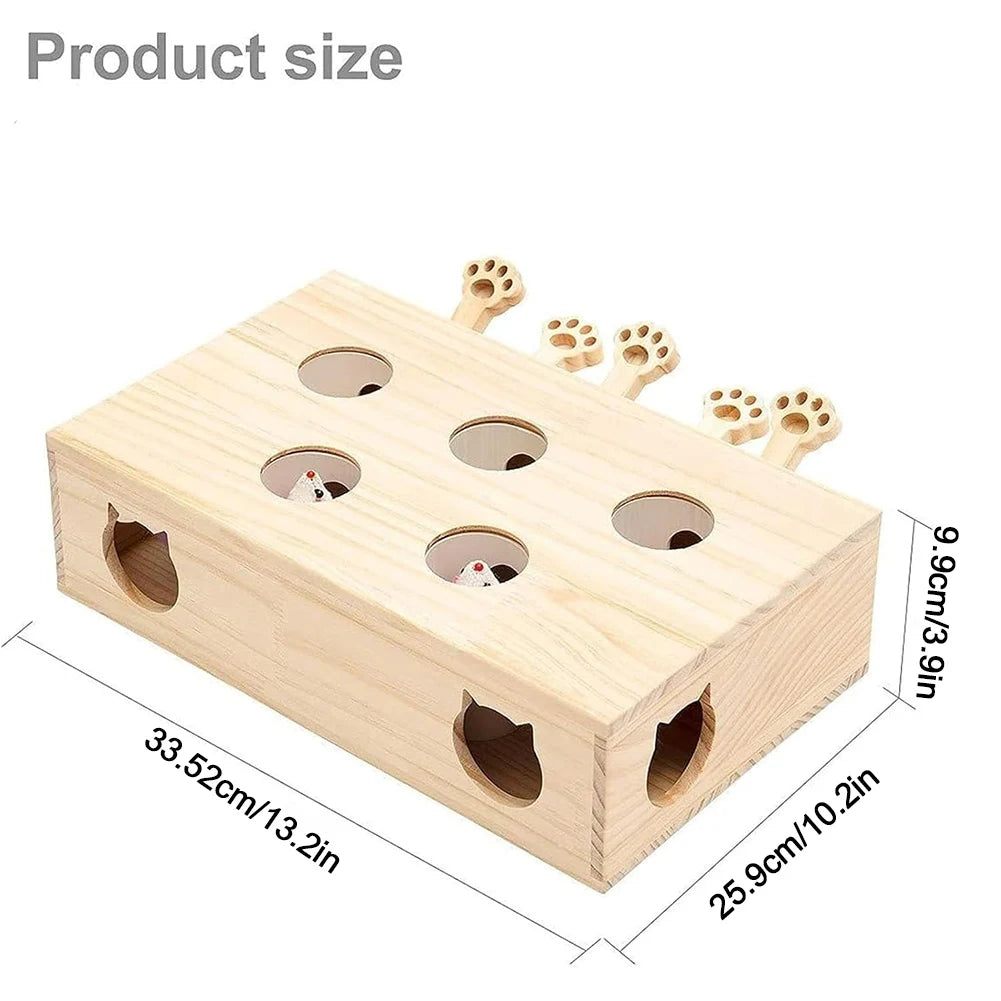 Funny Cat Hunt Puzzle Toy Wooden Maze Pet Hit Hamster Catch Bite Interactive Toys With 3/5holed Mouse Holes Cats Toy Pet Supplie