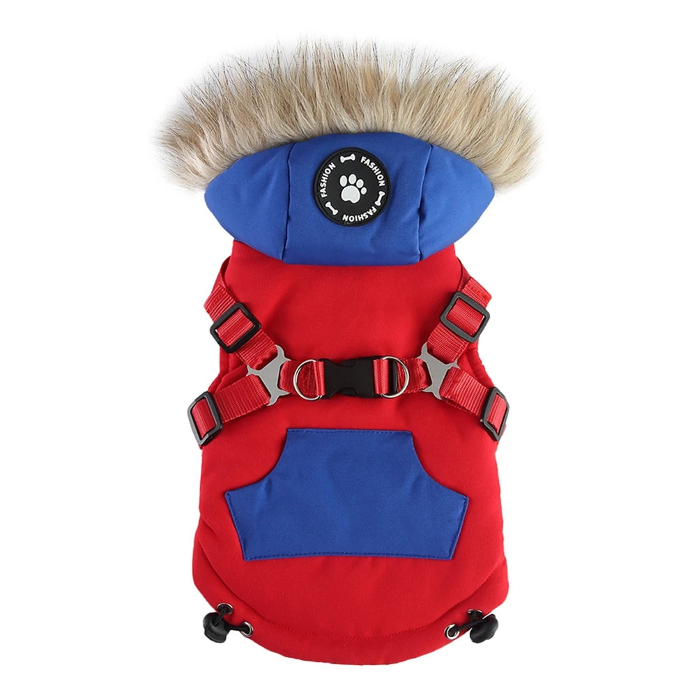 Winter Pet Dog Jacket With Harness Warm Dog Clothes For Small Medium Dogs Coats Waterproof Pet Coat Puppy French Bulldog Outfits