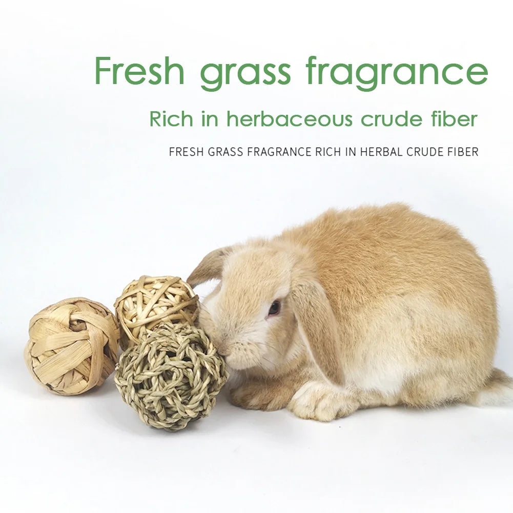 5 PCS Rabbit Ball Toys Bunny Treats Toys For Teething Small Animal Chew Toys Grass Ball For Dwarf Hamster Rabbits